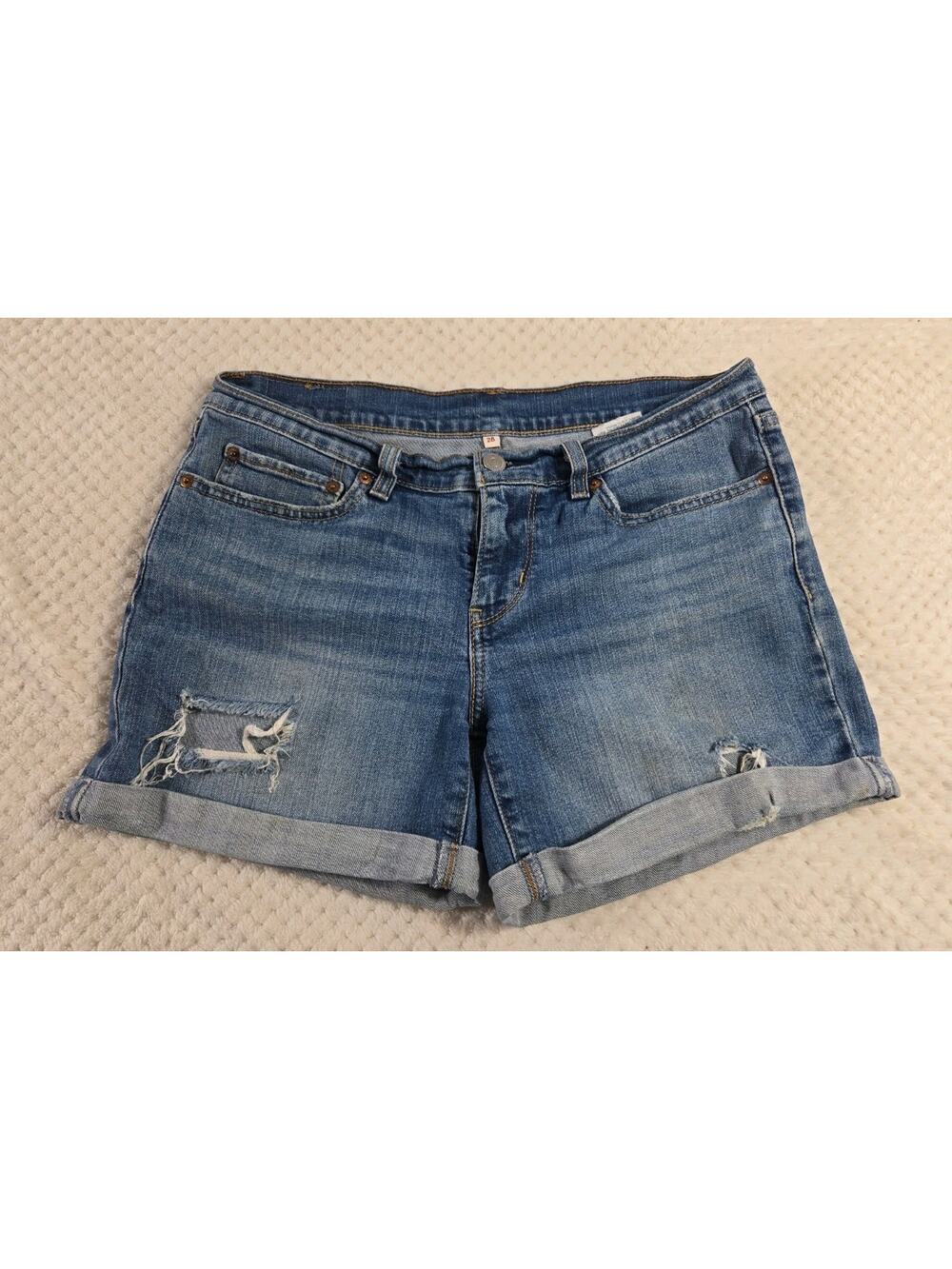 Levi's Denim Shorts Women's W28 Distressed Cuffed Medium Wash Jean Shorts #103